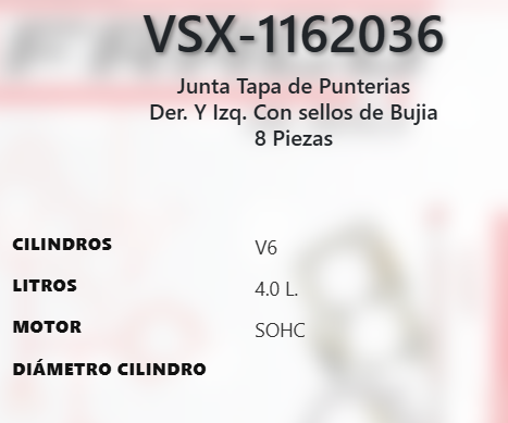 Imagen de VSX-1162036 EMPAQUE TAPA PUNTERIAS LIGA CHRYSLER 300 3.5L V6 SOHC 24V 07-10 PACIFICA 4.0L V6 SOHC 24V 07-08