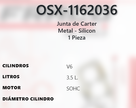 Imagen de OSX-1162036 EMPAQUE DE CARTER METAL-SILICON CHRYSLER 300 3.5L V6 SOHC 24V 05-10 PACIFICA 4.0L V6 SOHC 24V 07-08