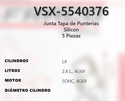 Imagen de VSX-5540376 EMPAQUE TAPA PUNTERIAS MITSUBICHI GALANT 2.4 L4 SOHC 4G69 16V 04-12