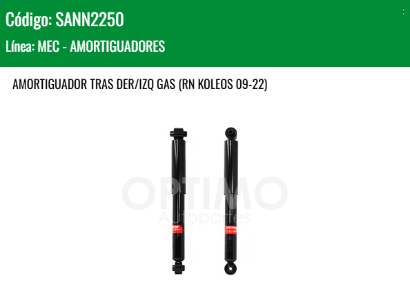 Imagen de SANN2250 AMORTIGUADOR TRASERO DER/IZQ GAS NISSAN X-TRAIL 2.5L 08-22 RENAULT KOLEOS 09-22