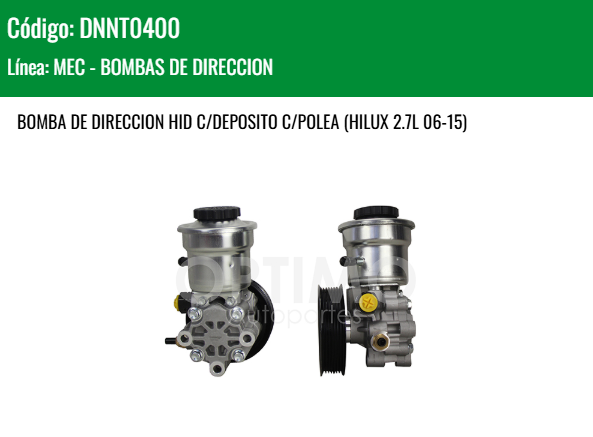 Imagen de DNNT0400 BOMBA DIRECCION HIDRAULICA C/DEPOSITO C/POLEA TOYOTA HIACE 2.7L 05-19 HIACE 2.7 06-15
